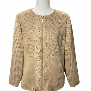 Chicos Faux Suede Lt Brown Camel Zip up Jacket Sz1